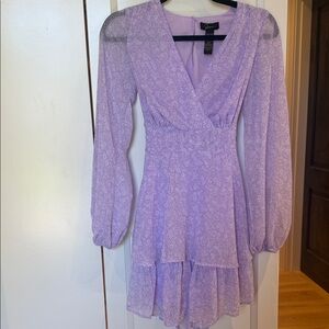 Japna Lavender Floral Long-Sleeve Dress w/ Fabric back belt(Ships from OR)